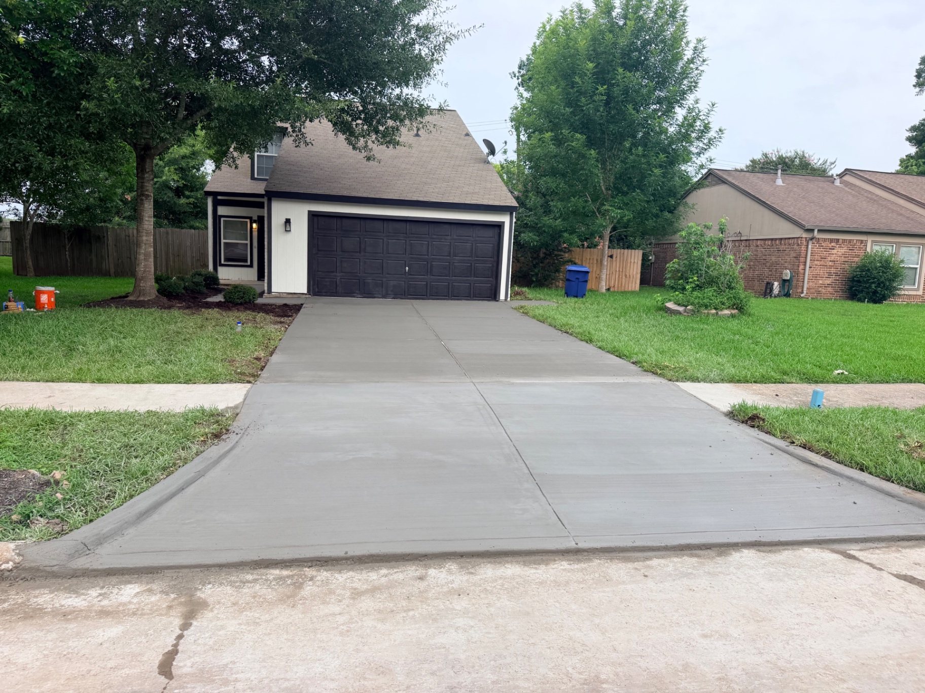 Freshly poured concrete driveway